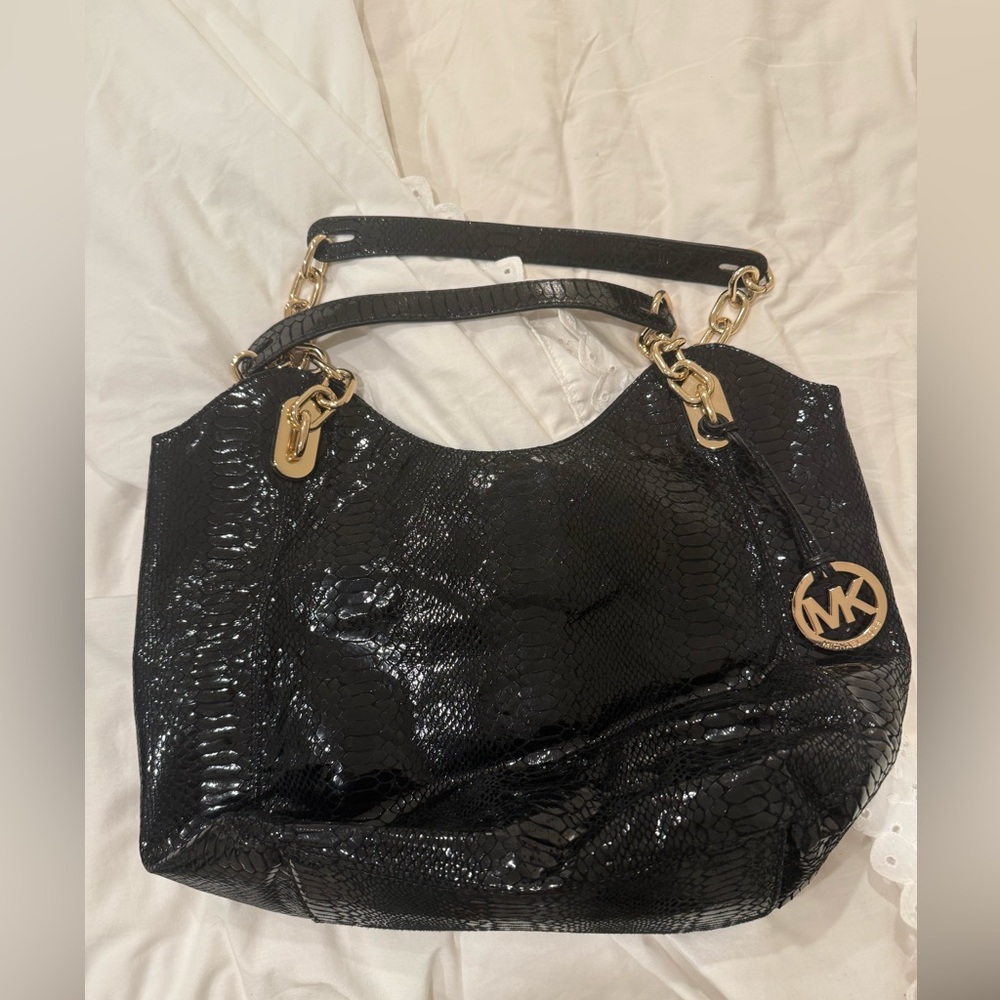 Michael Kors Black Snake-Patterned Shoulder Bag